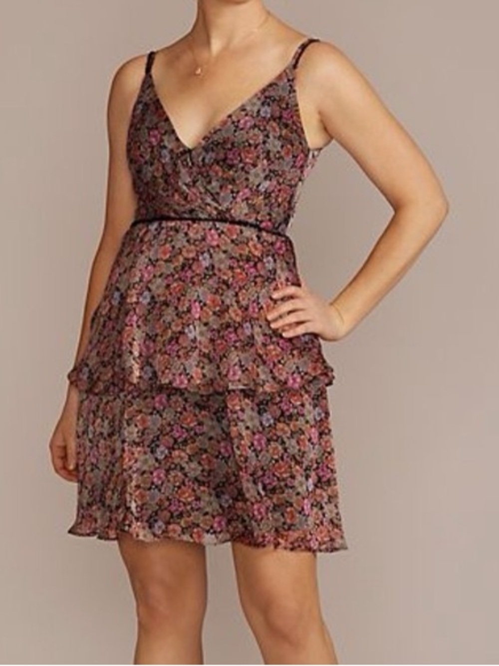 NWT DB Studio David's Bridal Floral Tiered Ruffled Mini Dress Size 12